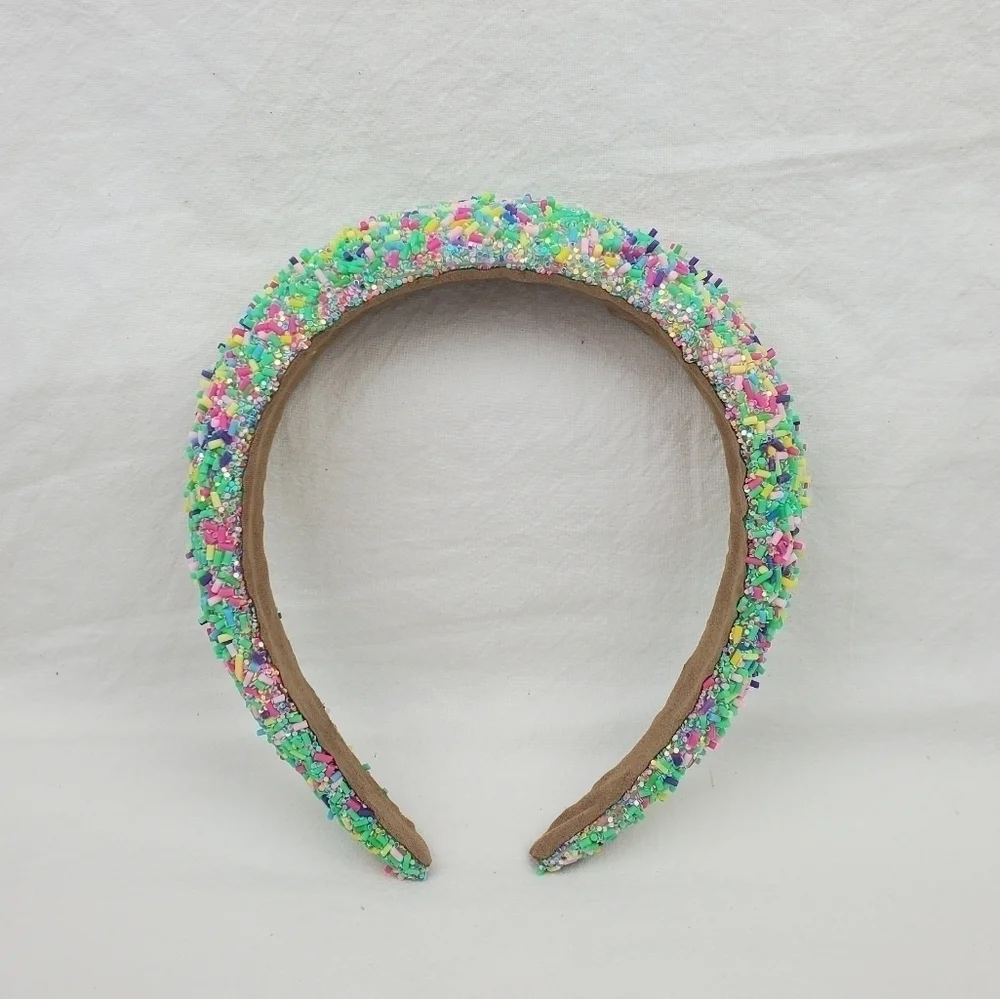Sponge confetti wide green multi color headband hair accessories